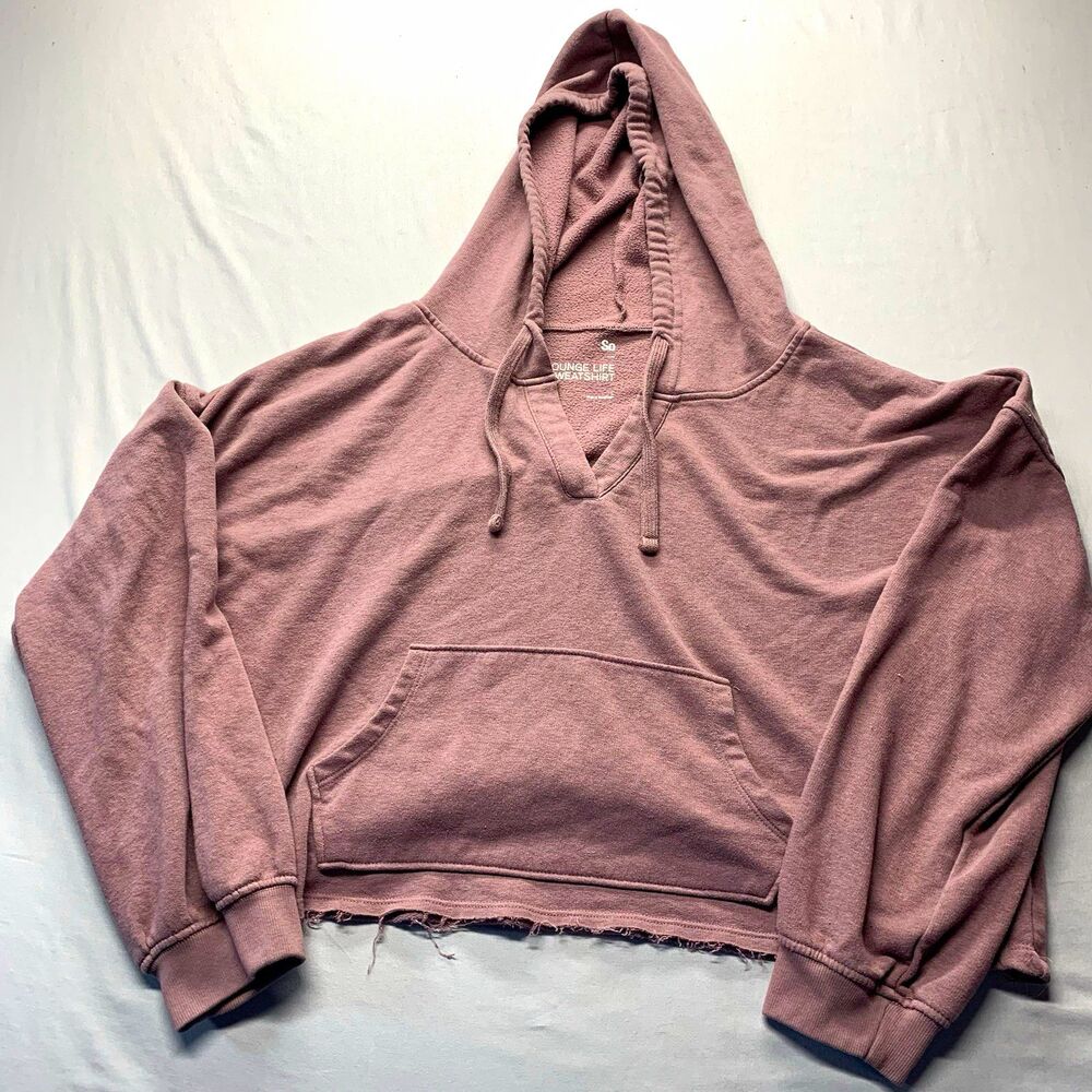 So Lounge Life Purple Pullover Hoodie Fleece Cotton Blend Pockets Women’s Large
